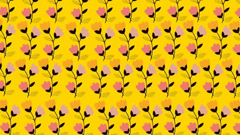 animation mehrerer blumen, die sich über einen gelben hintergrund bewegen