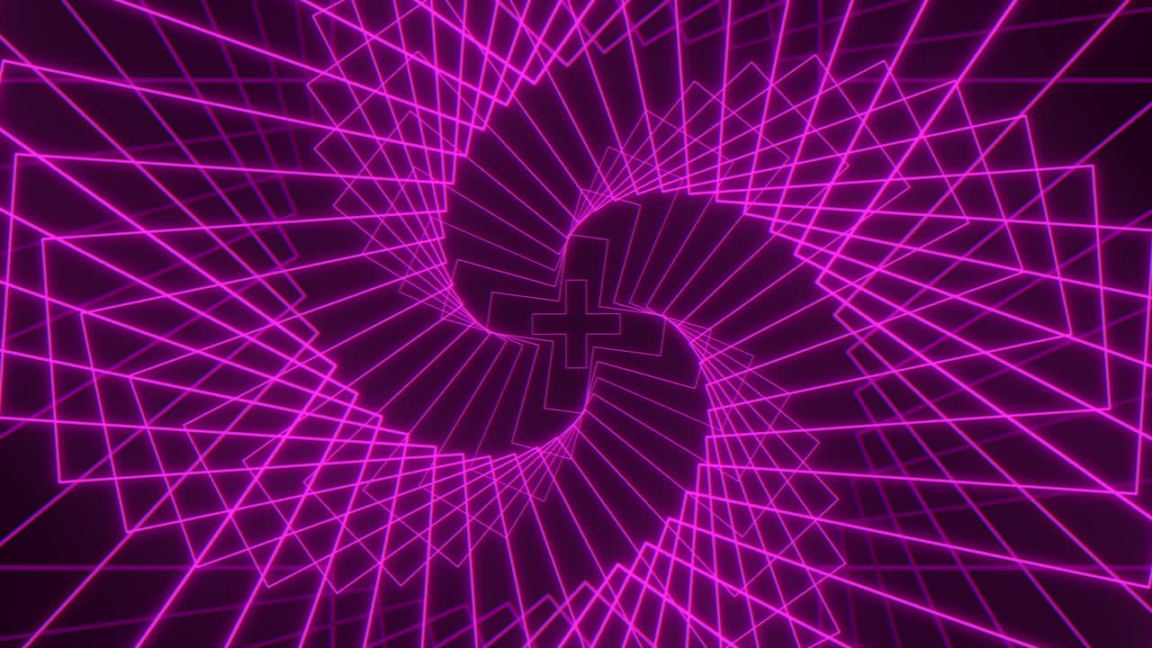 Pulse trace neon purple crosses in helix on black gradient