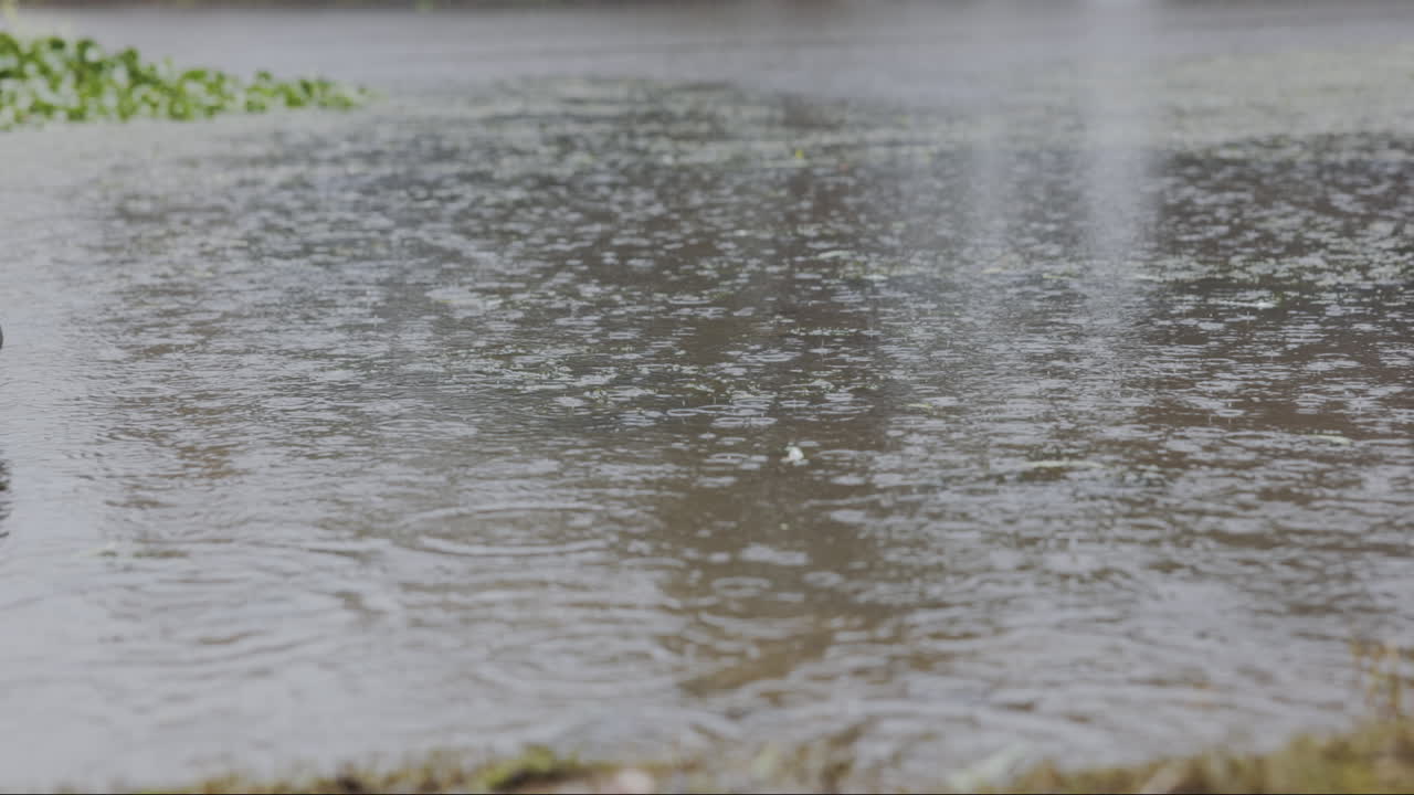 Puddle, road or rain in a lake during winter