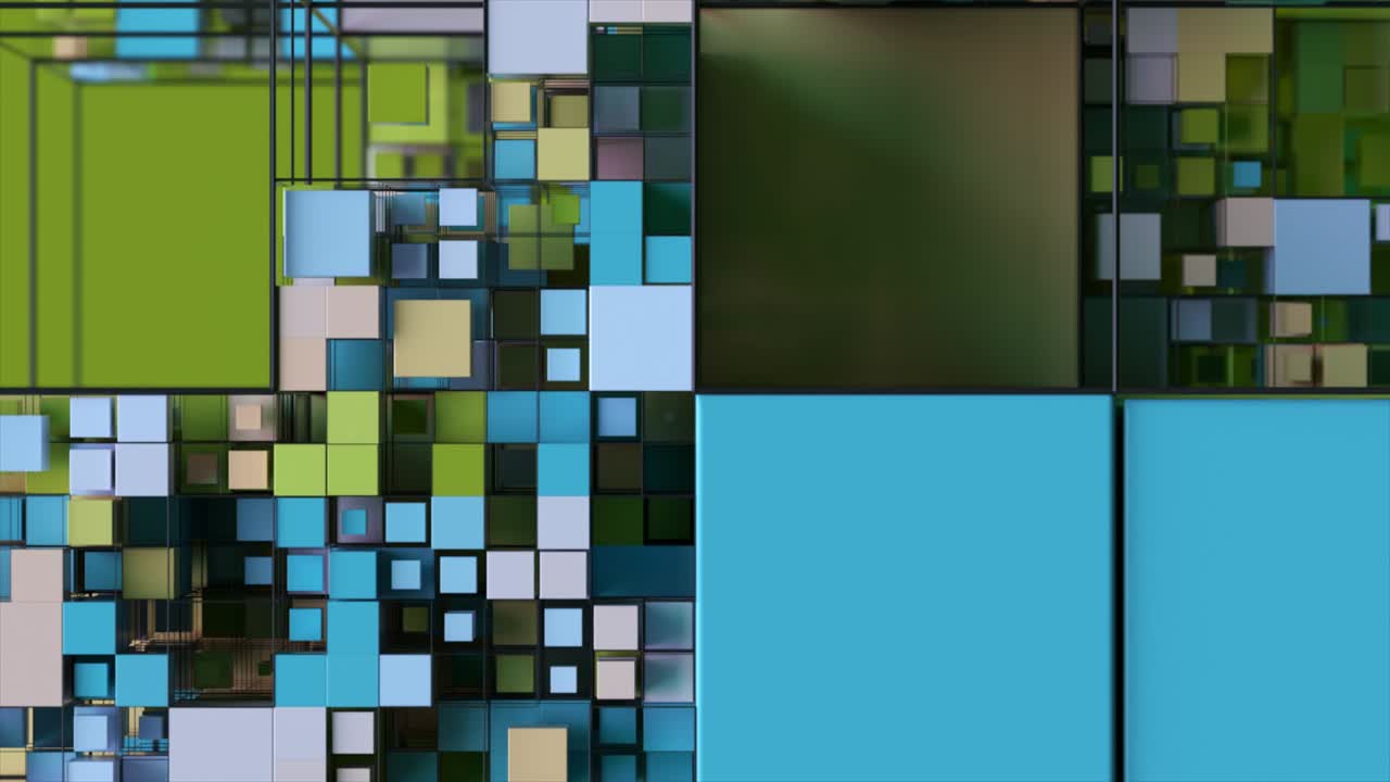 fondo abstracto con cubos de movimiento. una matriz de cuadrados de diferentes tamaños en una cuadrícula. animación 3d de un bucle sin costuras