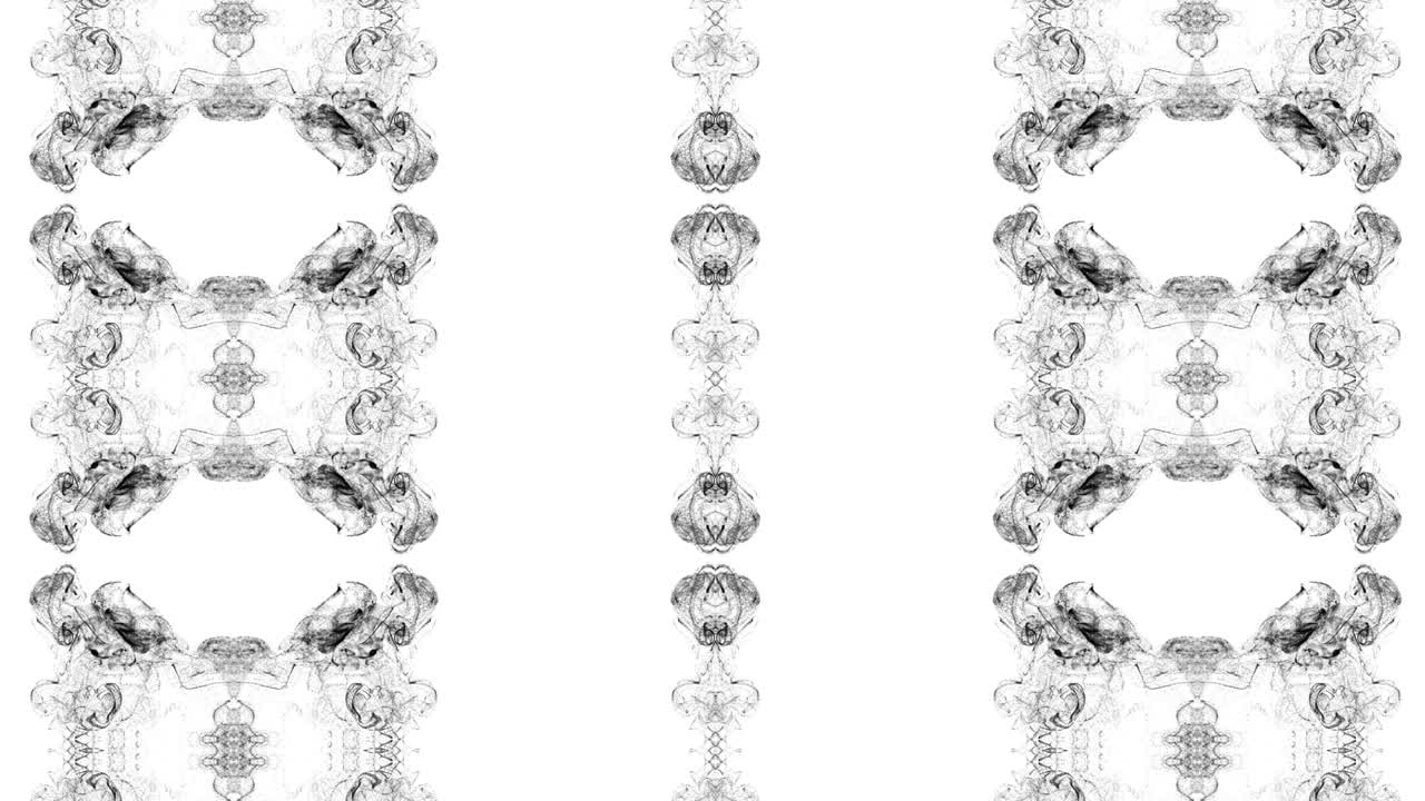 白い背景に黒い粒子がインクの万華鏡効果のように広がる。ルママットをアルファチャンネルとして使用。インクのような移流効果。