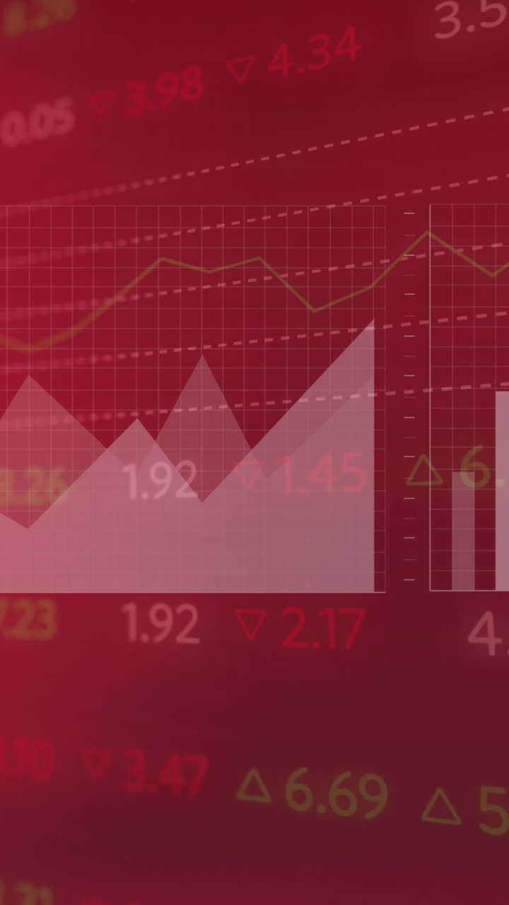 Animation of financial data and graphs over flag of china