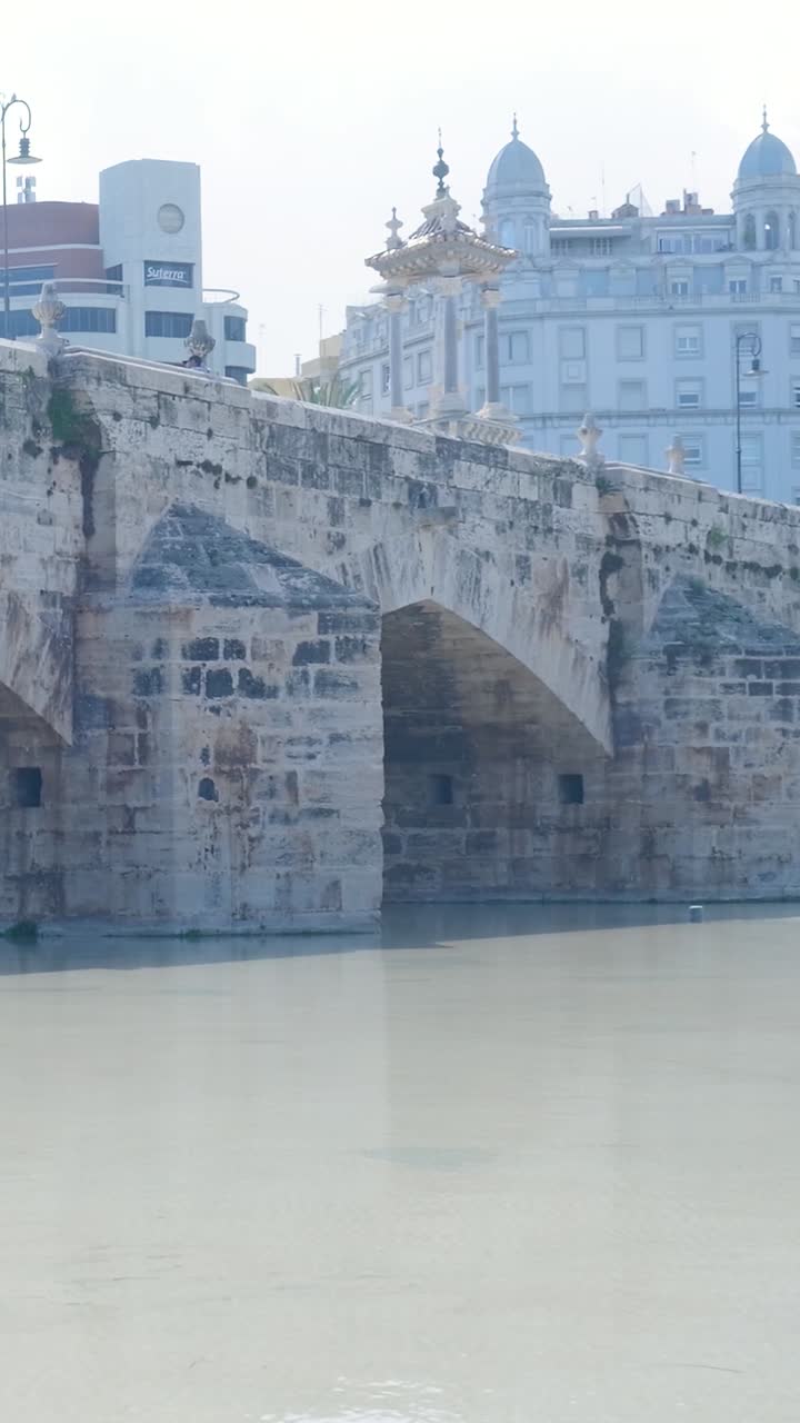 Ancient Stone Bridge over a River in a European City