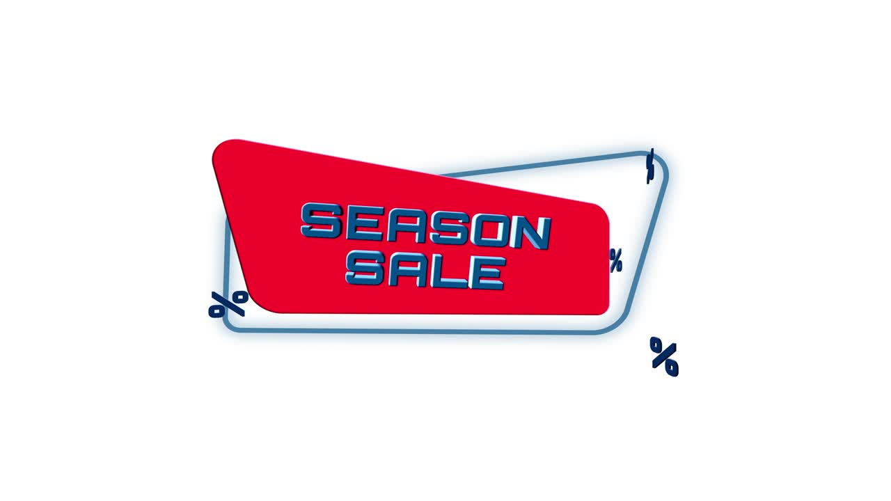 l'animazione 3d è un'animazione a testo di stagione in vendita su un banner geometrico piatto alla moda. oggetto volante e rotante. animazione grafica a movimento video 4k.