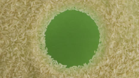 rotation of rice grains scattered in a circle with space in the center. top view.