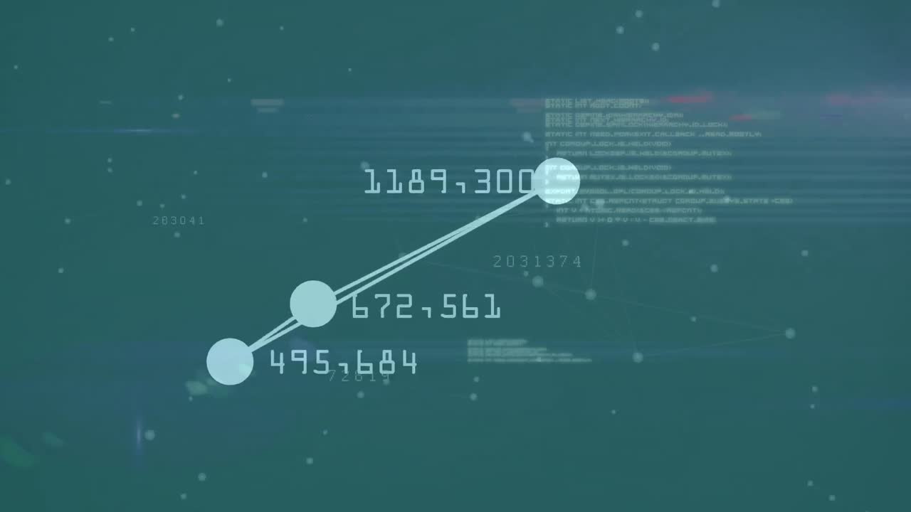 데이터 처리와 파란색 배경에 떠다니는 기하학적 모양의 디지털 애니메이션