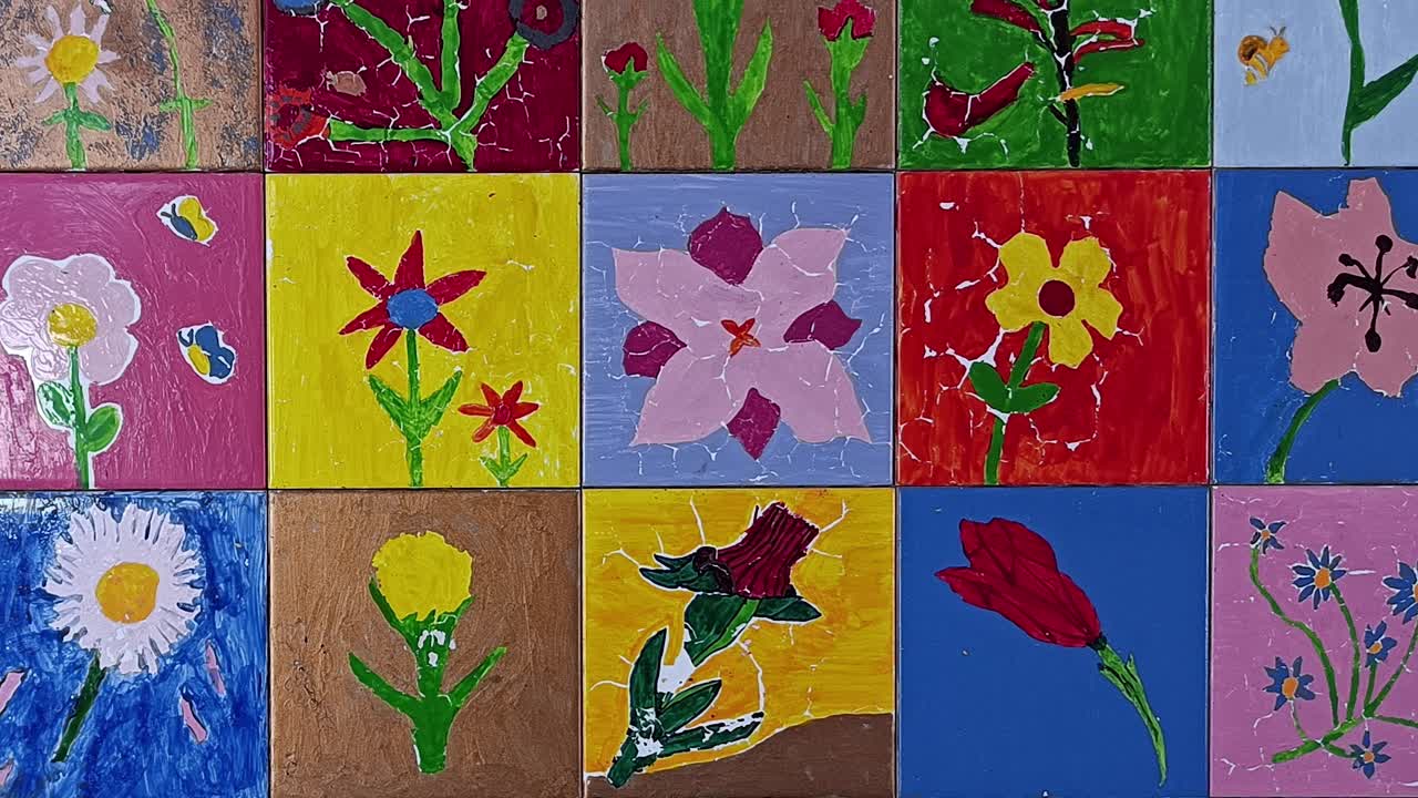 패턴 다채로운 페인트 타일. 그림 배경. 예술 개념