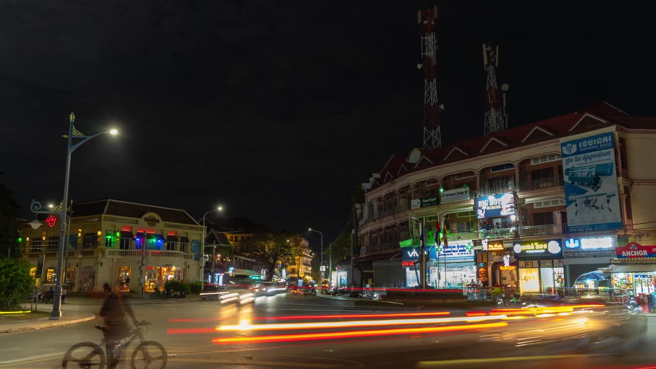 Night Street Scene in a Cambodian City