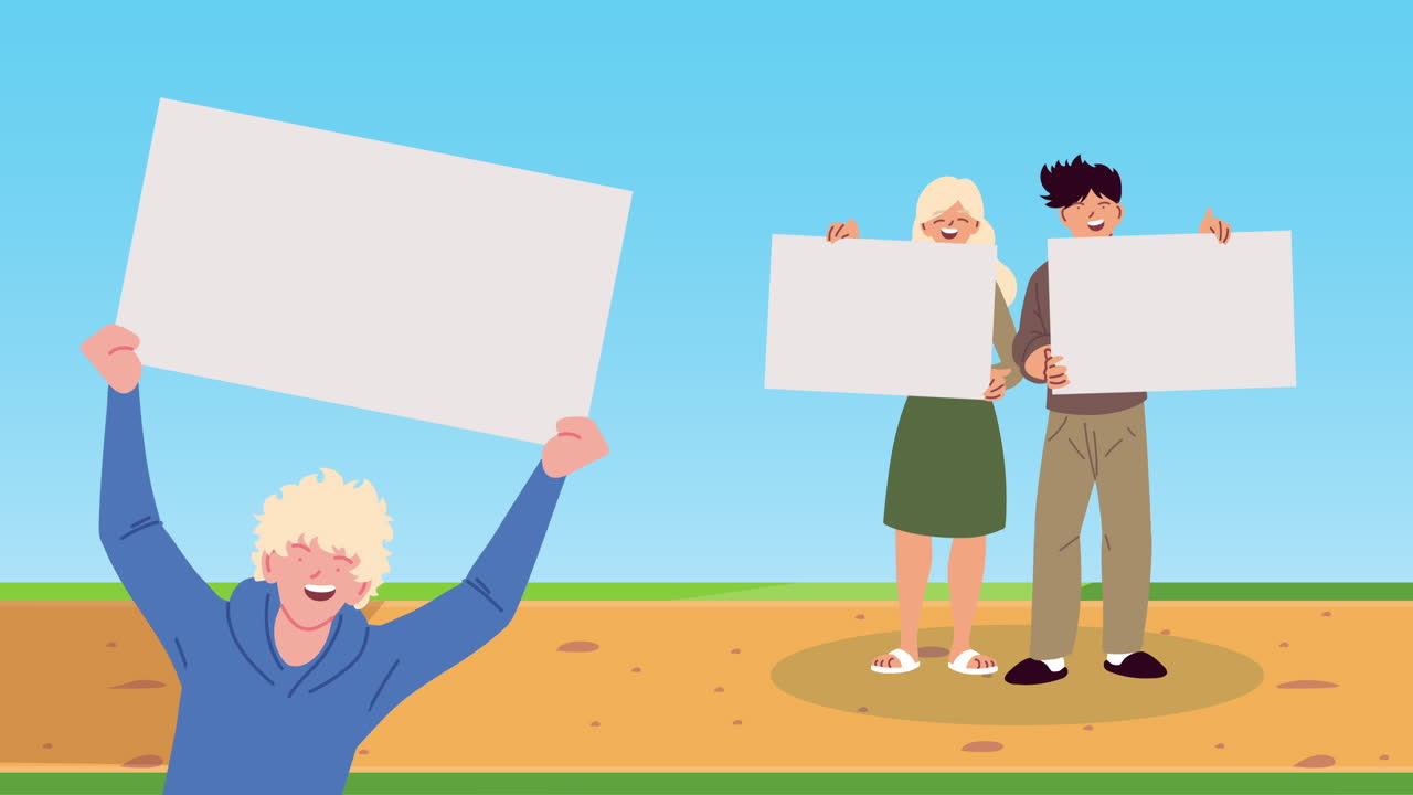 빈 표지판 을 들고 있는 사람 들