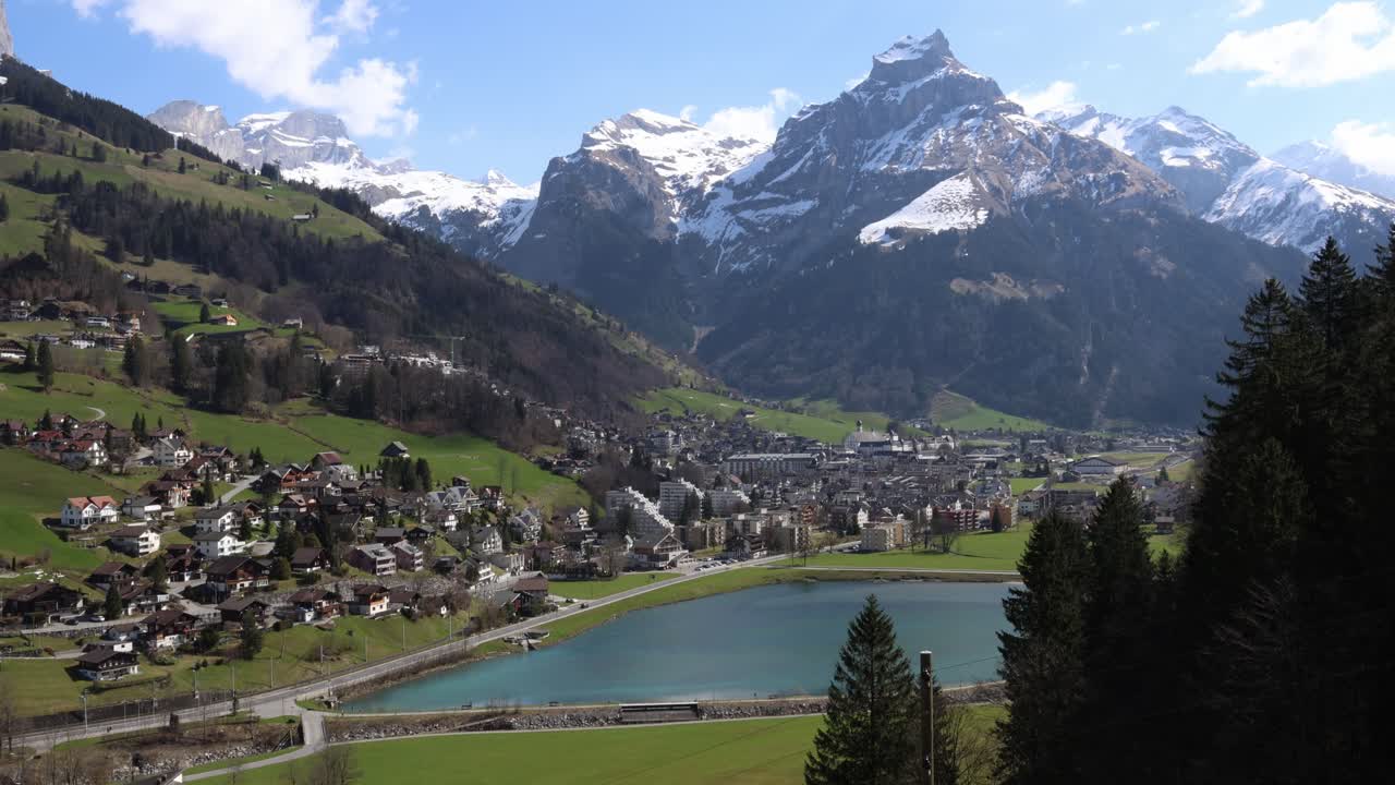 Mountain landscape with lake and alpine valley, Engelberg Switzerland