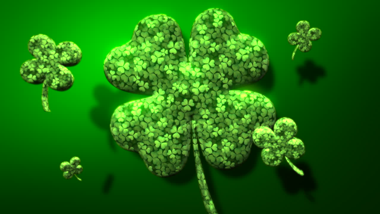 녹색 그라데이션에 크고 작은 토끼풀 패턴