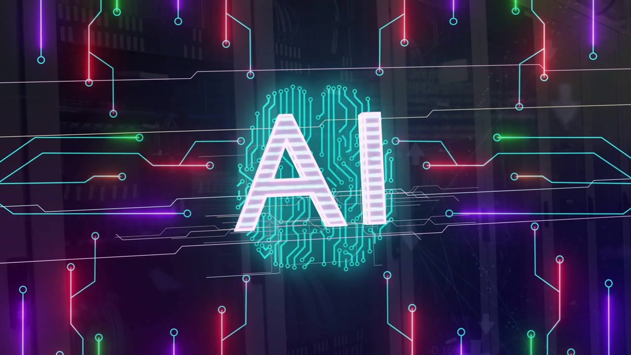 Contorno della lettera A che appare, logo AI con tracce al neon crescenti che pulsano e si uniscono, a indicare l'avvio della rete.