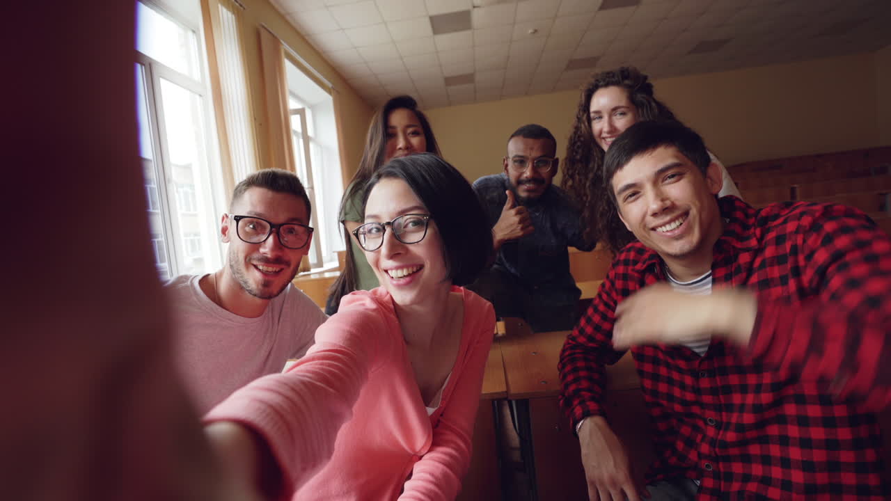 Students Taking a Selfie in a Classroom