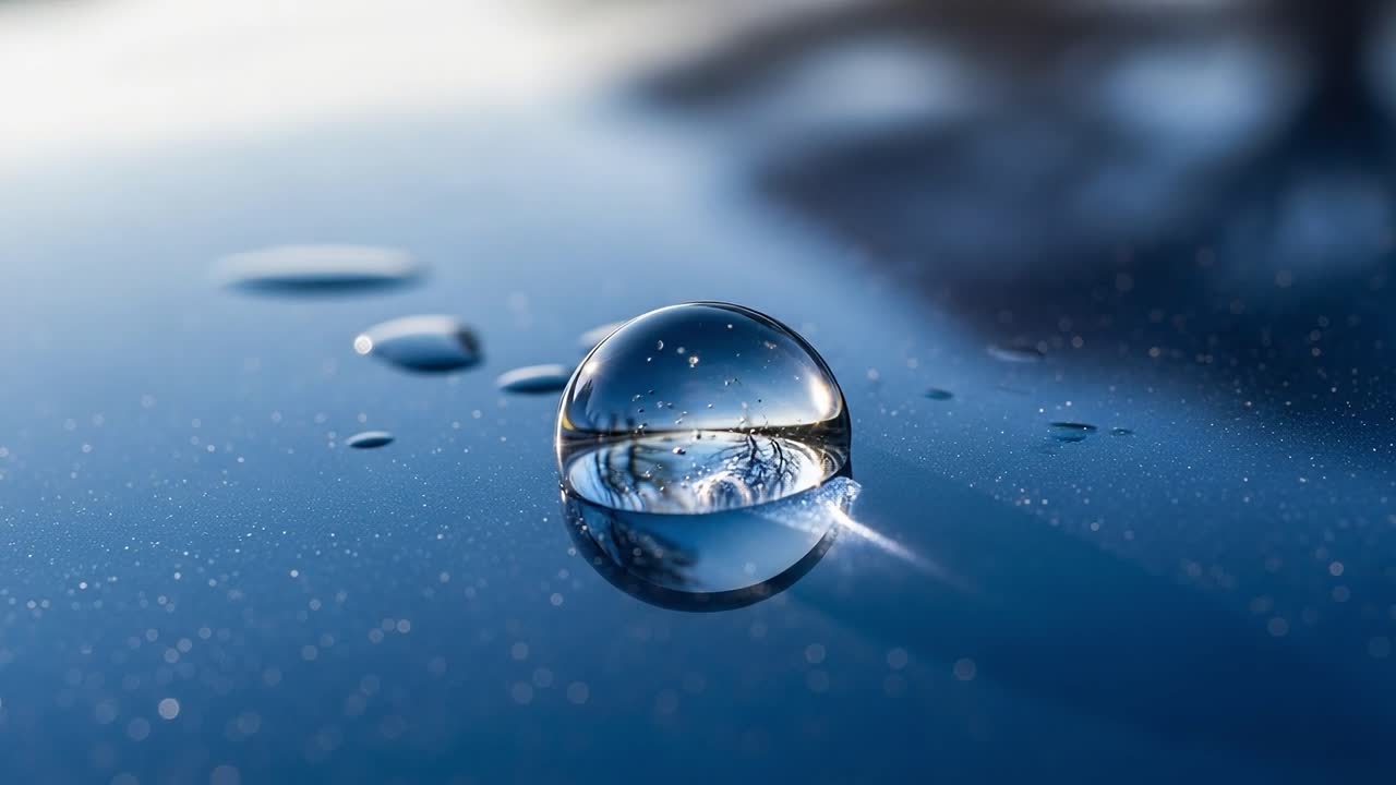 Captivating Close-Up of a Water Droplet on a Reflective Surface Sparkling Under Soft Light, Showcasing Nature's Beauty in a Crystal Clear Form