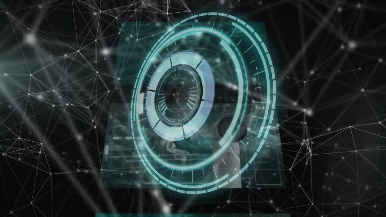 animación del escaneo del alcance sobre pantallas y red de conexiones