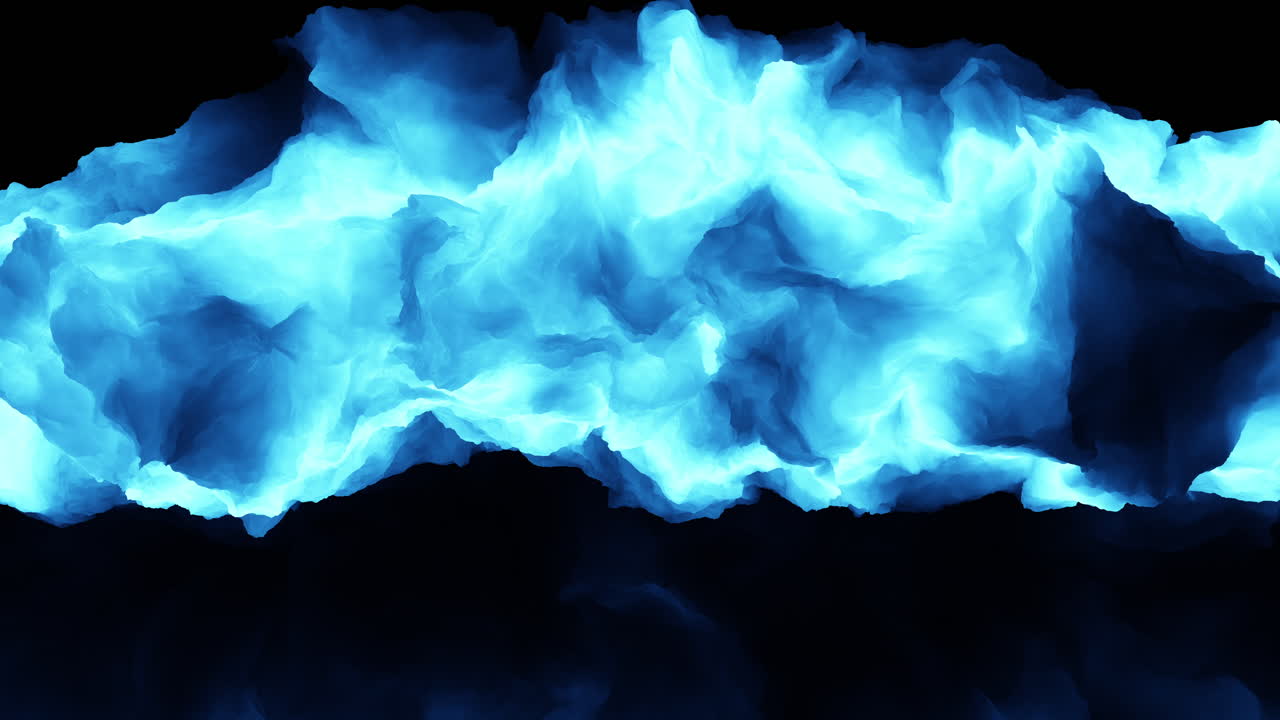 Fumo blu fluttuante e nuvole simili a inchiostro creano uno sfondo grafico animato astratto e drammatico con spazio centrale scuro per il testo, ideale per titoli, transizioni e sovrapposizioni