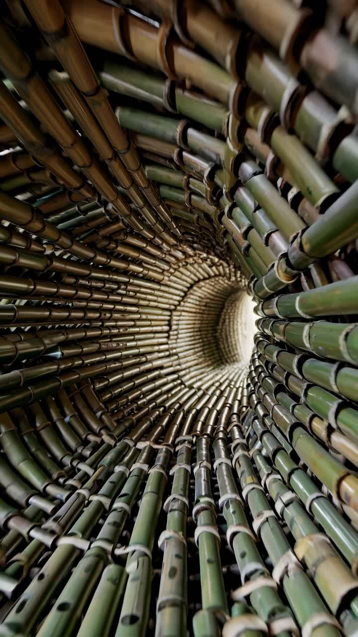 Intricate bamboo structure showcasing seamless weaving and natural textures in a continuous flow