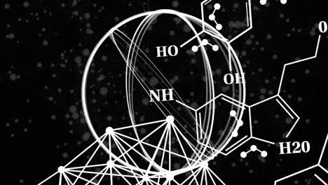 animation of chemical formulas over black background