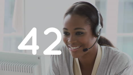 animation of changing numbers over woman wearing phone headset