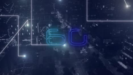 animación de texto 6g, paisaje urbano y conexiones