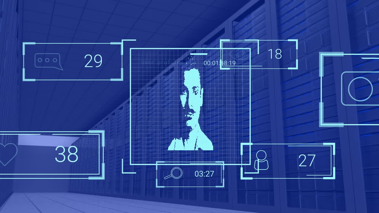 animación de fotos de redes sociales y reacciones en los servidores en azul