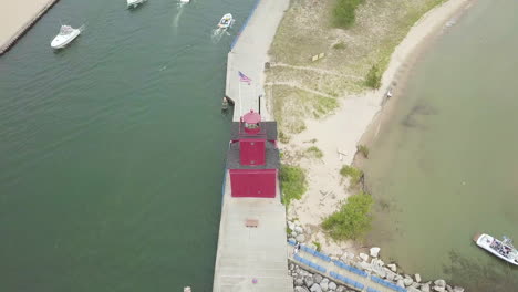 aerial view of holland harbour light and surrounding area in michigan, usa