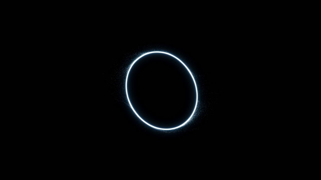 Glowing Neon Ring Floats Against Black, Soft Halo Edge And Subtle Rotation, Quiet Pulse At Base, Modern