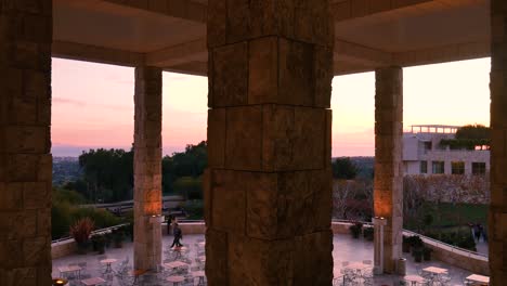 sunset view from the getty center's courtyard