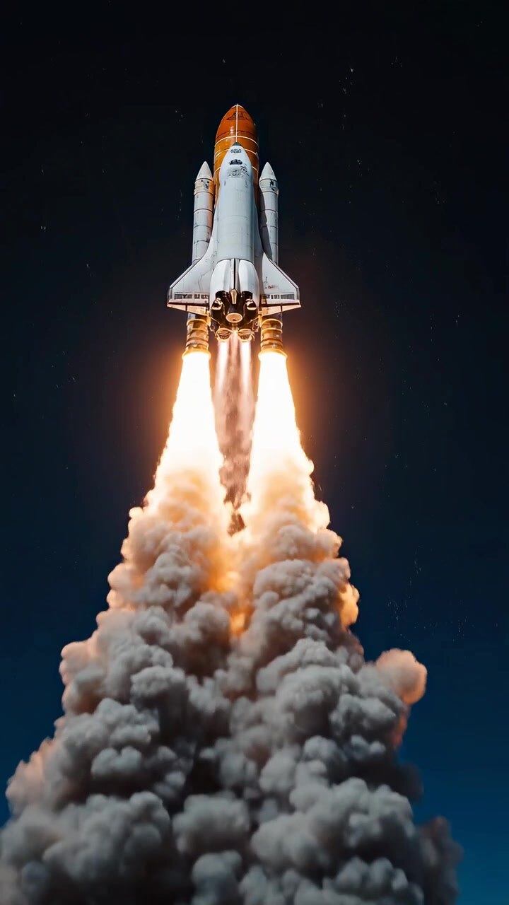 Space Shuttle Launching Into The Night Sky