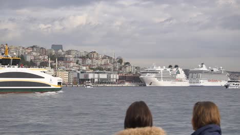 cruise ships and ferry in istanbul harbor