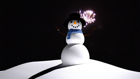 Schneemann-Mit-Neujahrsfeuerwerk