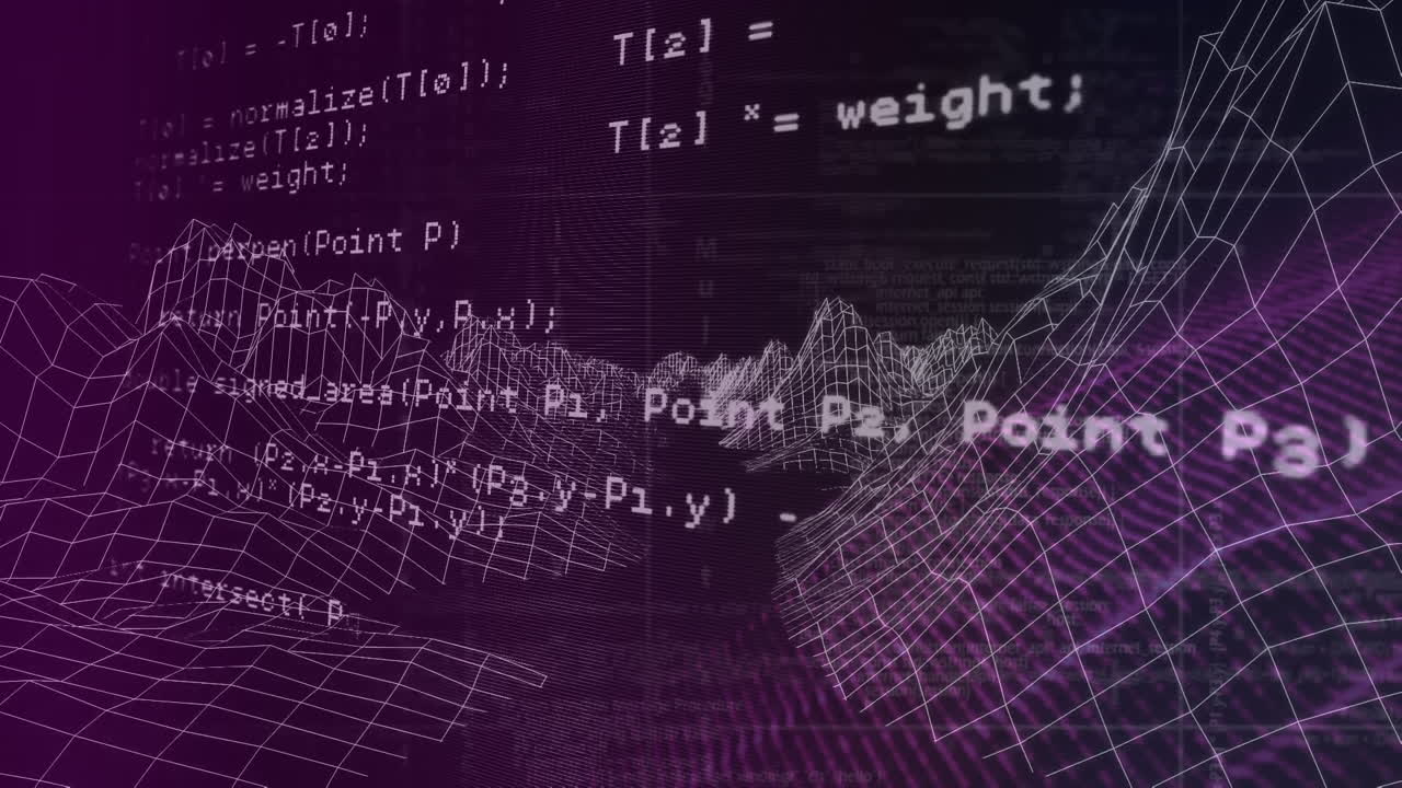 Animation of data processing over violet background