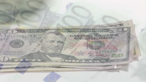 animación de manos contando billetes de dólares estadounidenses y euros.