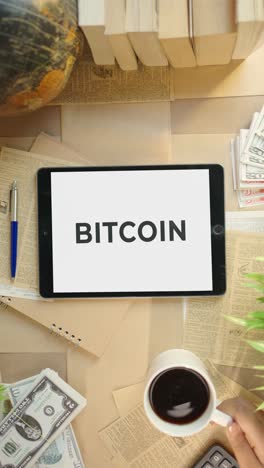 Vertikales-Video-Der-Bitcoin-Anzeige-Auf-Dem-Bildschirm-Eines-Finanz-Tablets