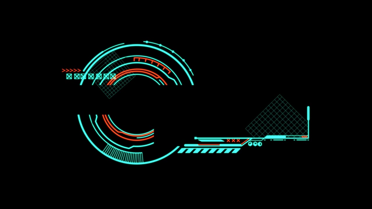 Futuristic Digital HUD Interface Animation on Black Background