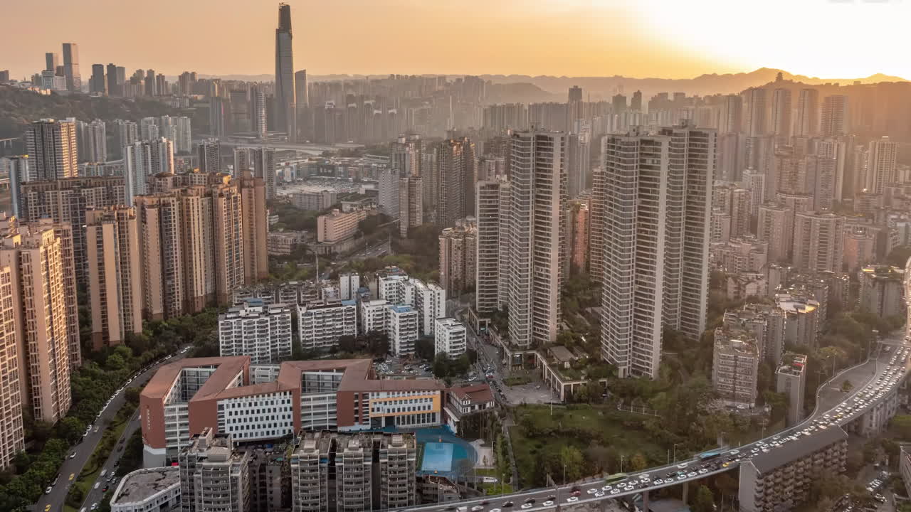 vista aérea de la bulliciosa ciudad arquitectura urbana horizonte edificio de punto de referencia para el flujo de tráfico metropolitano calle intersección de carreteras fondos