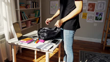 student getting ready for school