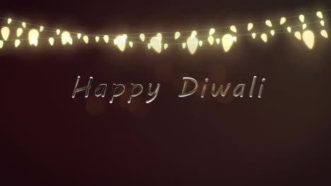 animation of lights, shooting star and happy diwali over black background