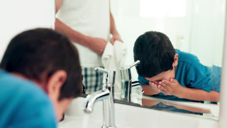 Family,-washing-face-and-father-with-boy