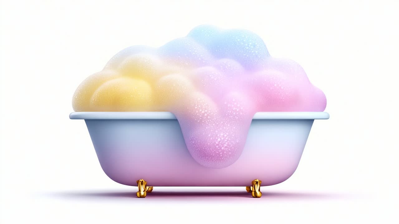 A Colorful Bubble Bath in a Classic Tub: A Relaxing Scene with Soft Pastel Hues and Gentle Foam, Perfect for Indulging in Self-Care Moments and Soothing Experiences