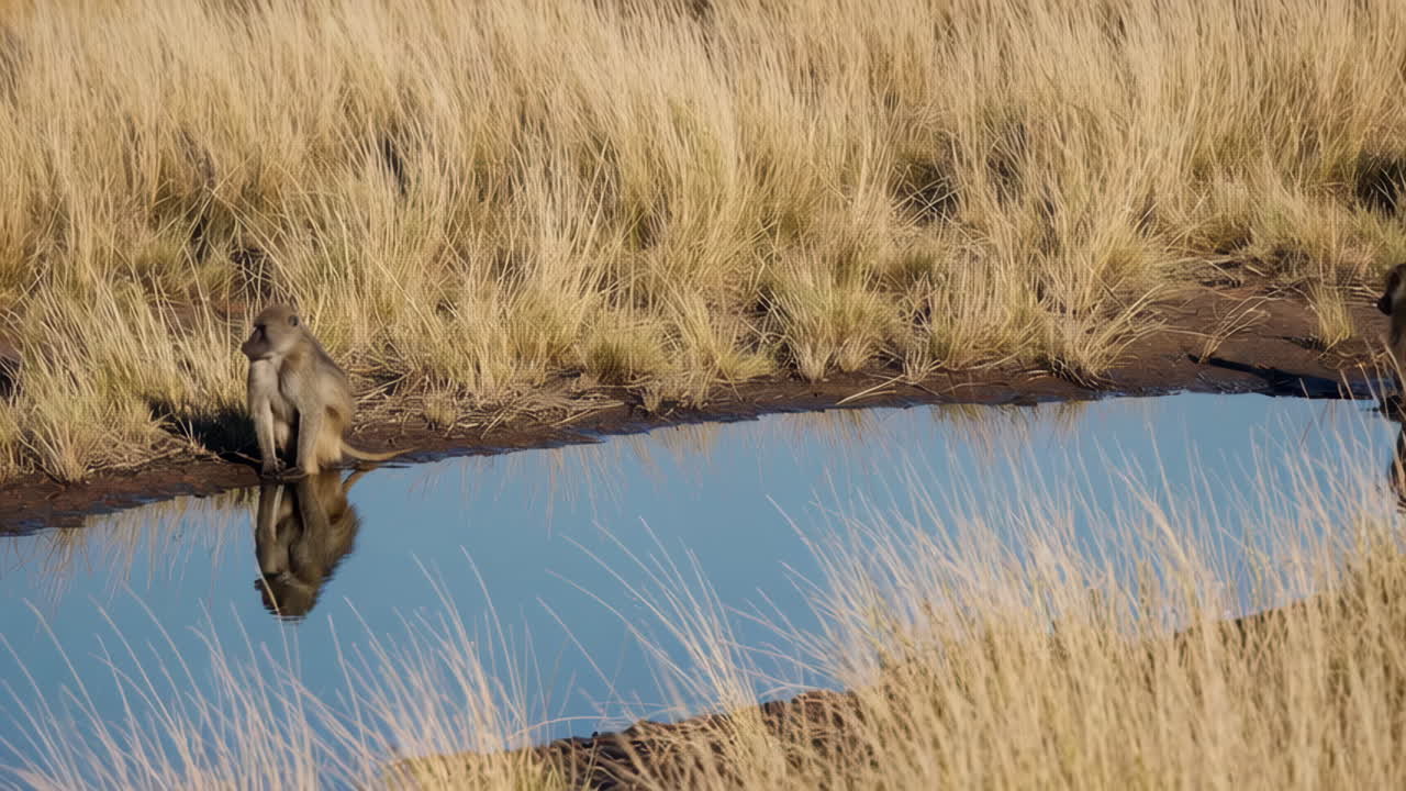 Baboon Family by a Waterhole