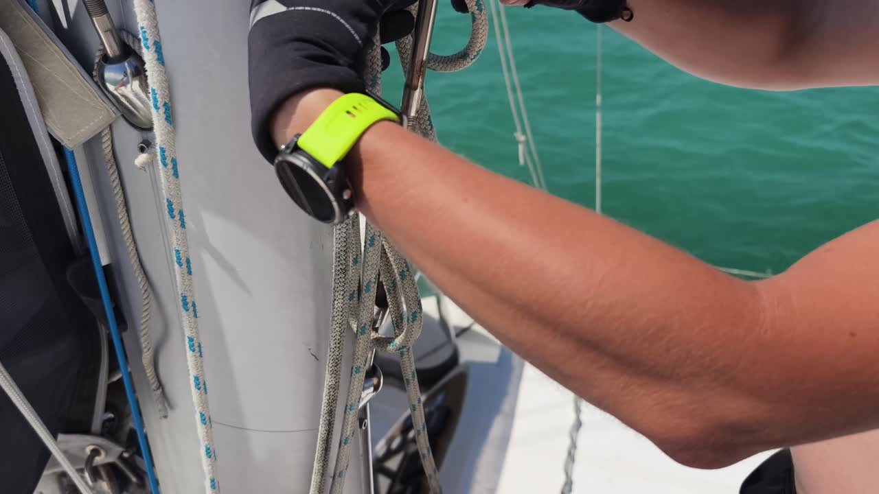 선박 기둥 에서 일 하는 선원