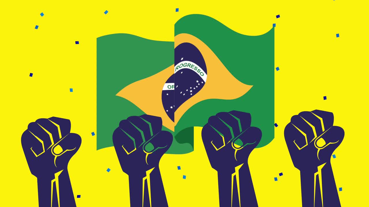 brazil independence day celebration with flag and strong hands