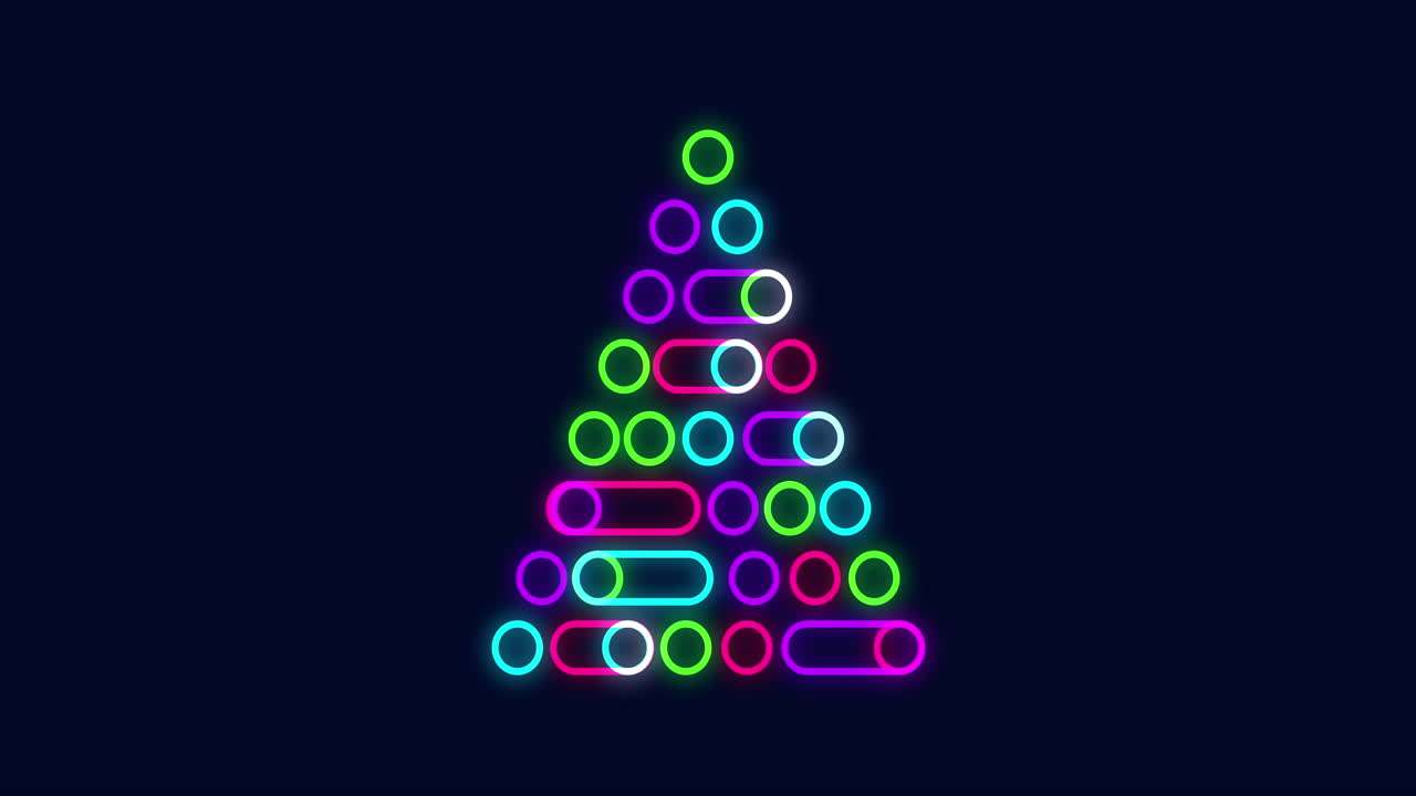 Animation of a digital Christmas tree with baubles and Christmas decorations on dark blue background