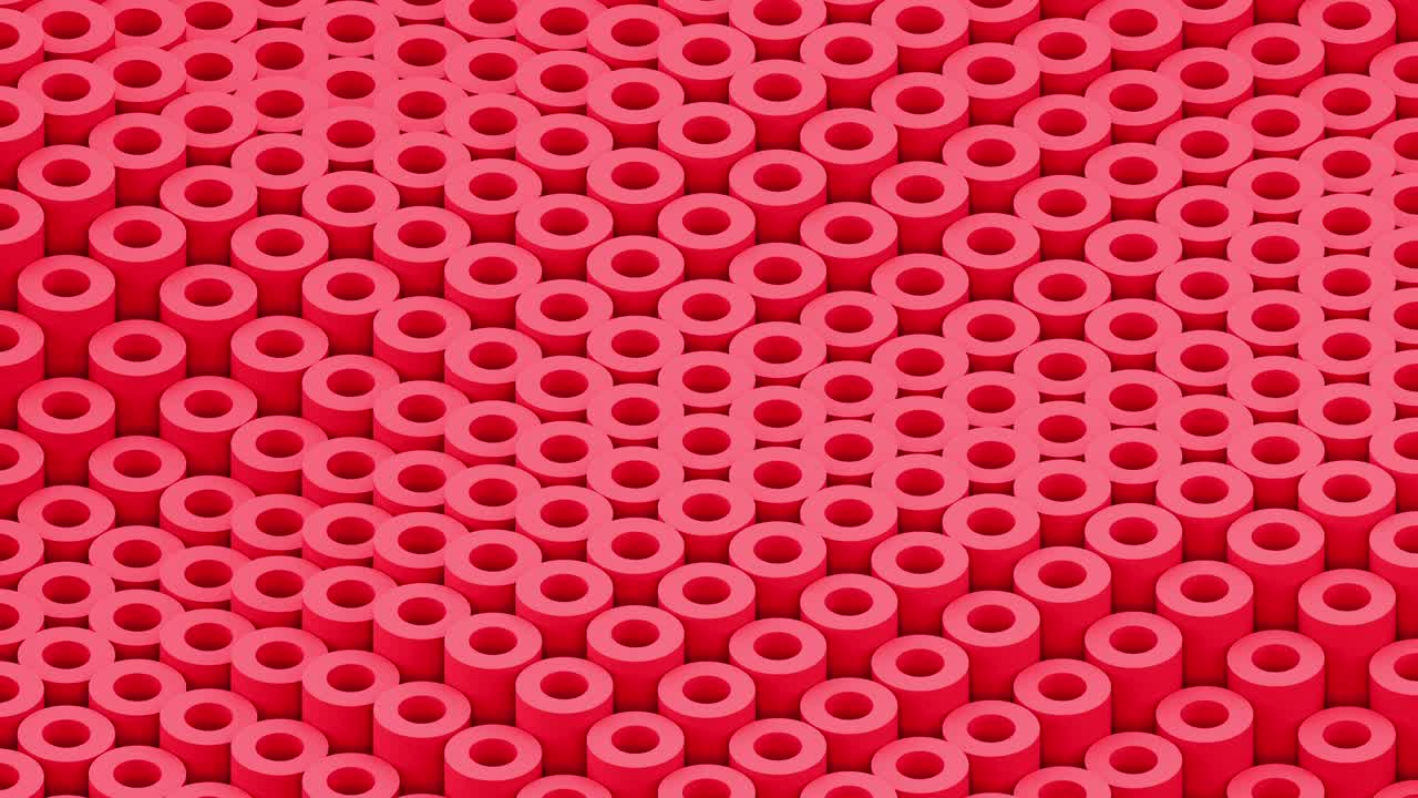 움직이는 빨간 실린더와 함께 표면 애니메이션 배경 클로즈업