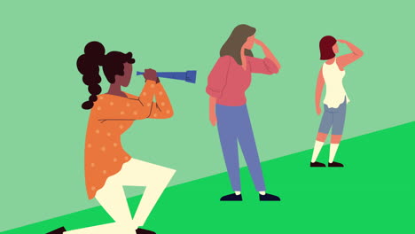mujeres mirando hacia el futuro animación