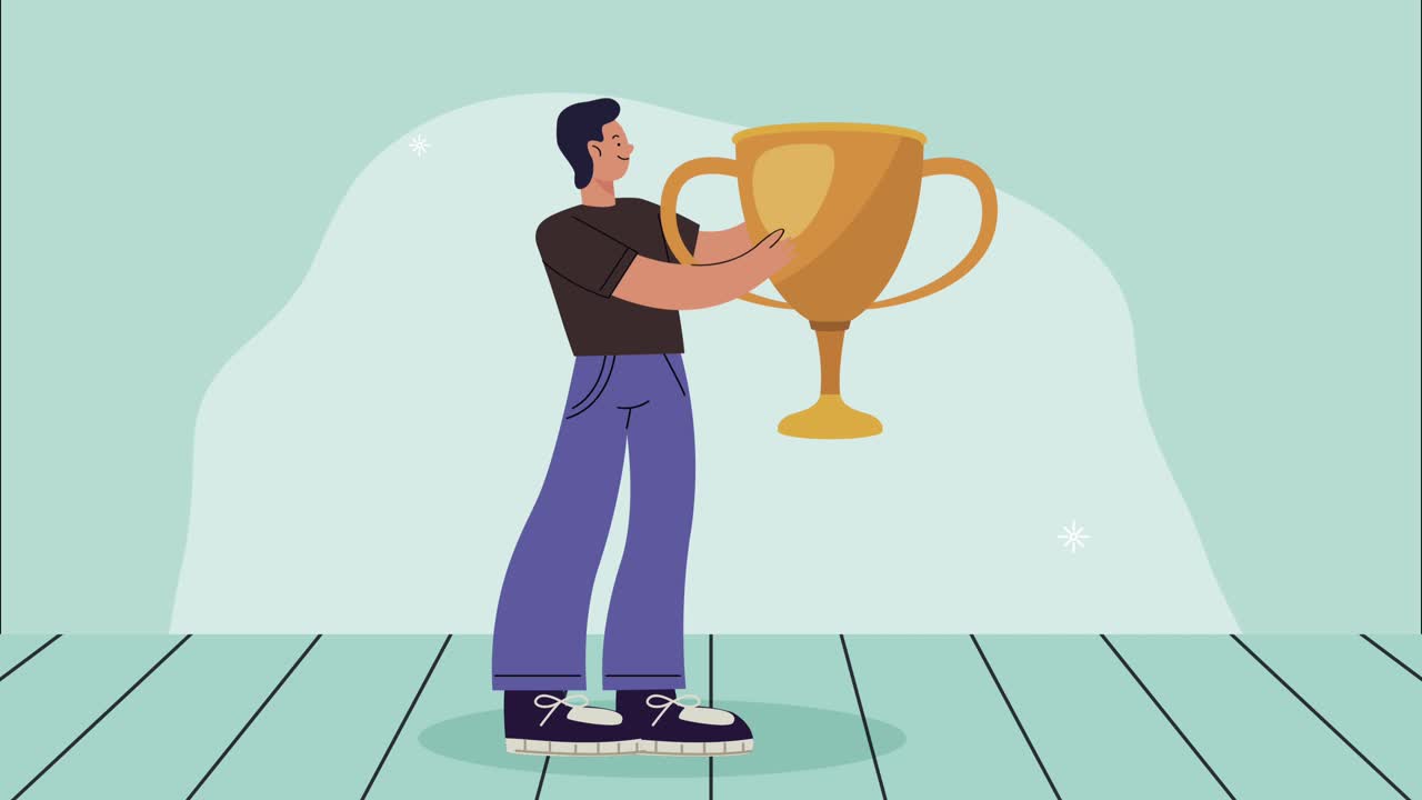 success man with trophy cup award