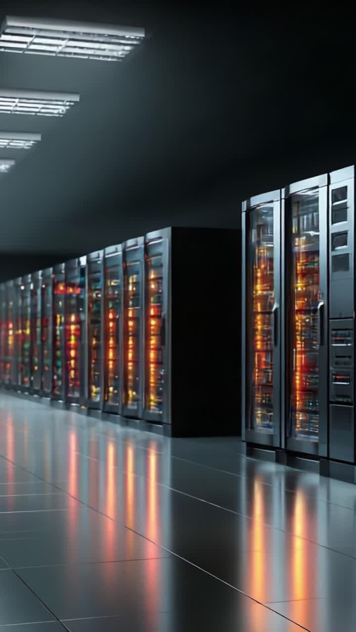 A Glimpse into a High-Tech Data Center: Illuminated Server Racks Amidst a Modern Infrastructure Showcasing Cutting-Edge Technology and Advanced Networking Solutions