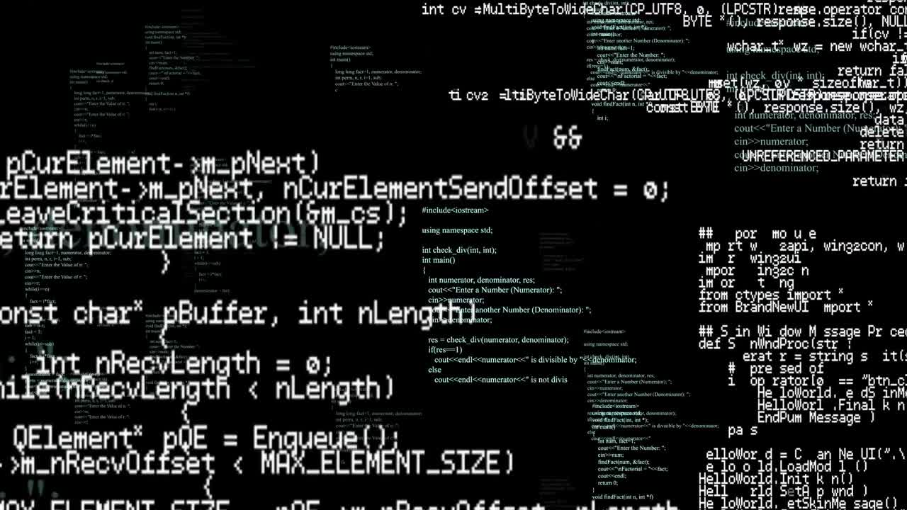 Animation of data processing on black background