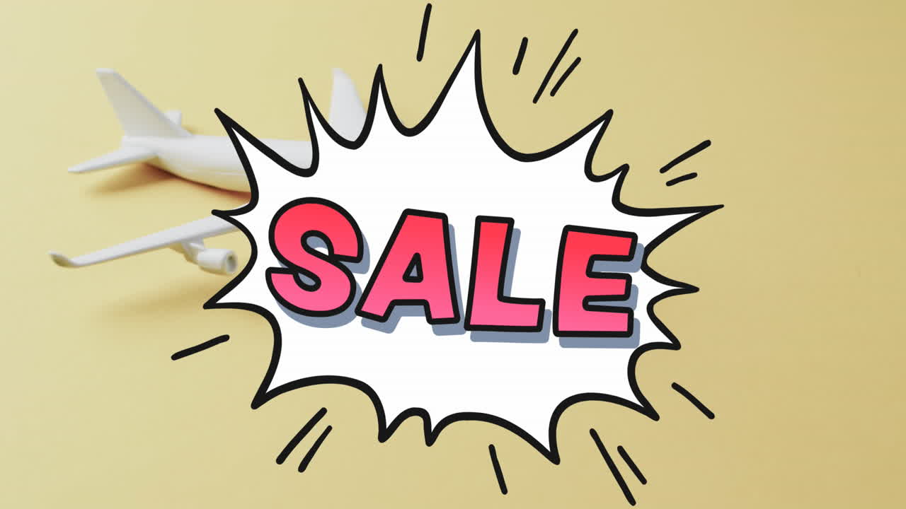 베이지색 배경에 평면 위에 판매 텍스트의 애니메이션
